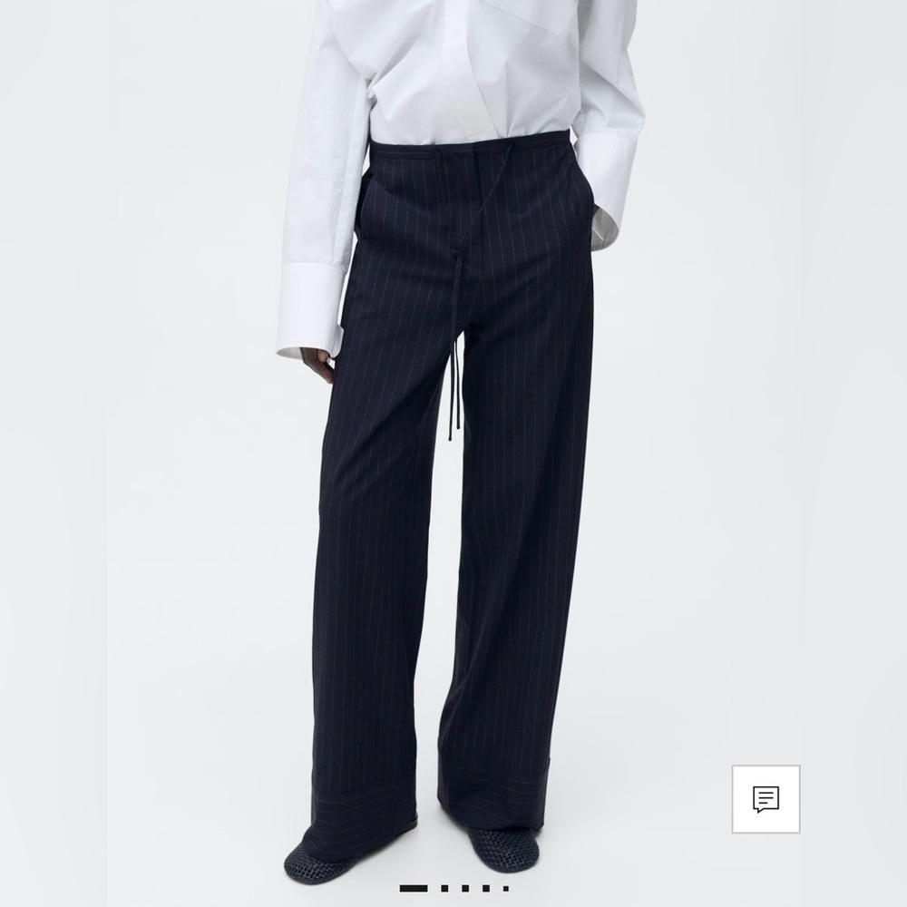 Dark Navy Pinstripe Wide Leg Trousers